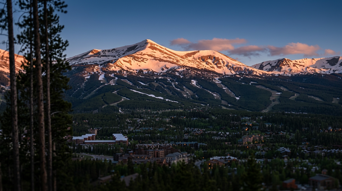 Breckenridge and the Tenmile Range glowing at golden hour
